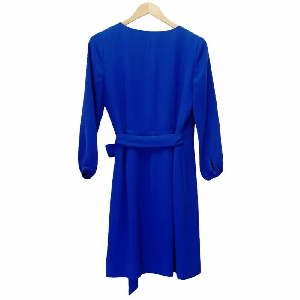 J. Crew Balloon Sleeve True Wrap Dress in 365 Crepe Cobalt Blue Career Size 4